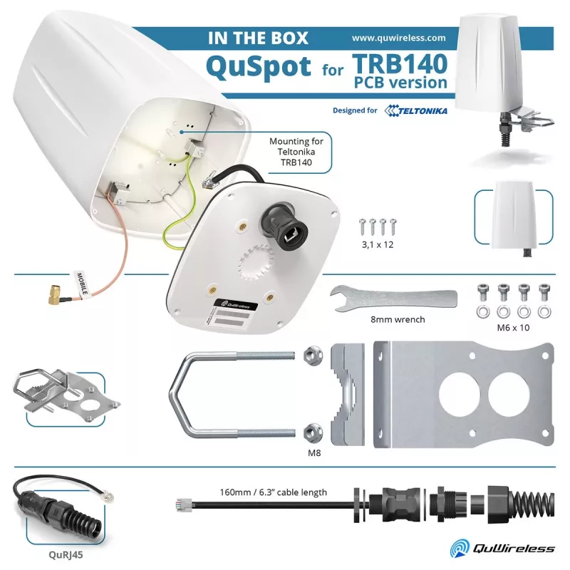 Daudzvirzienu tīkla antena QuWireless QuSpot A140S-A, PoE/LAN, 0,694–2,7 GHz, līdz 4 dBi, balta