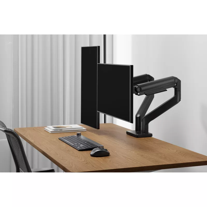Monitoru stiprinājums DIGITUS dubultais monitoru stiprinājums 2×45 collu ekrāniem, skava, 2×20 kg, VESA 75×75–100×100, slīpums -20–50°