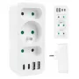 Strāvas sadalītājs MACLEAN MCE248 F/W — 3 maiņstrāvas kontaktligzdas (1×16A, 2×6A) + 4×USB (2×A, 2×C PD 20W), ES kontaktdakša, balts