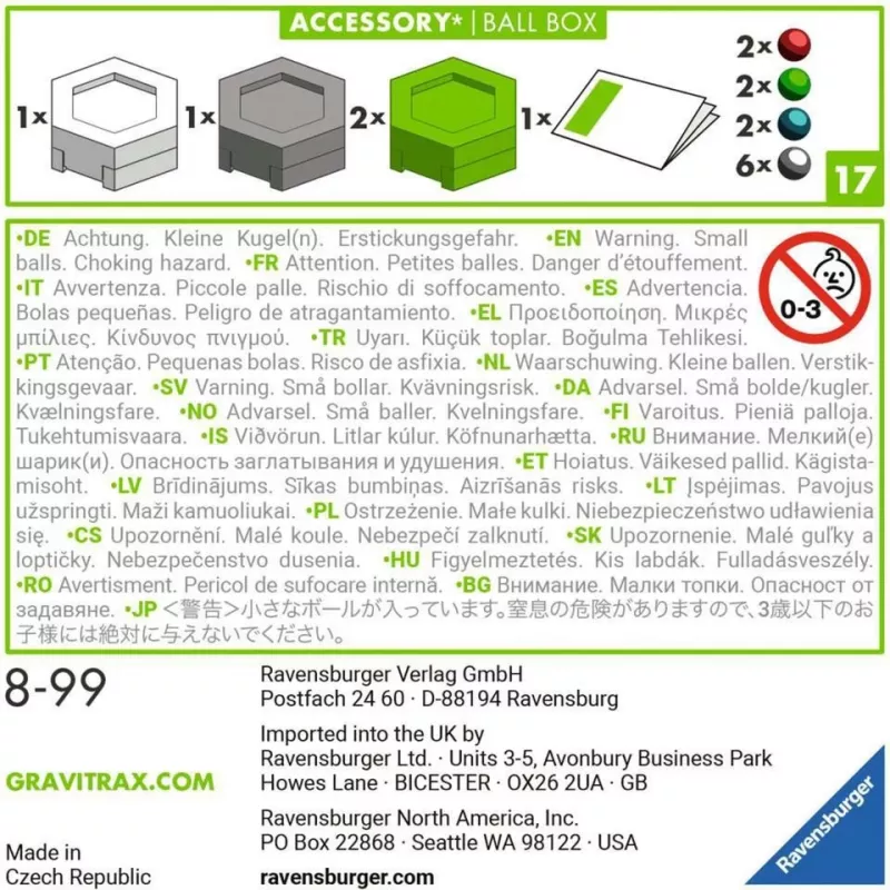 Piederumu rotaļlieta Ravensburger GraviTrax Ball Box daudzkrāsains