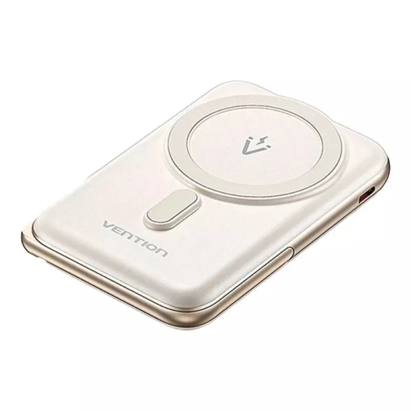 Ārējais akumulators Vention 10000mAh Magnetic Wireless 20W — 10000 mAh, 3 A izeja, USB-C, balts
