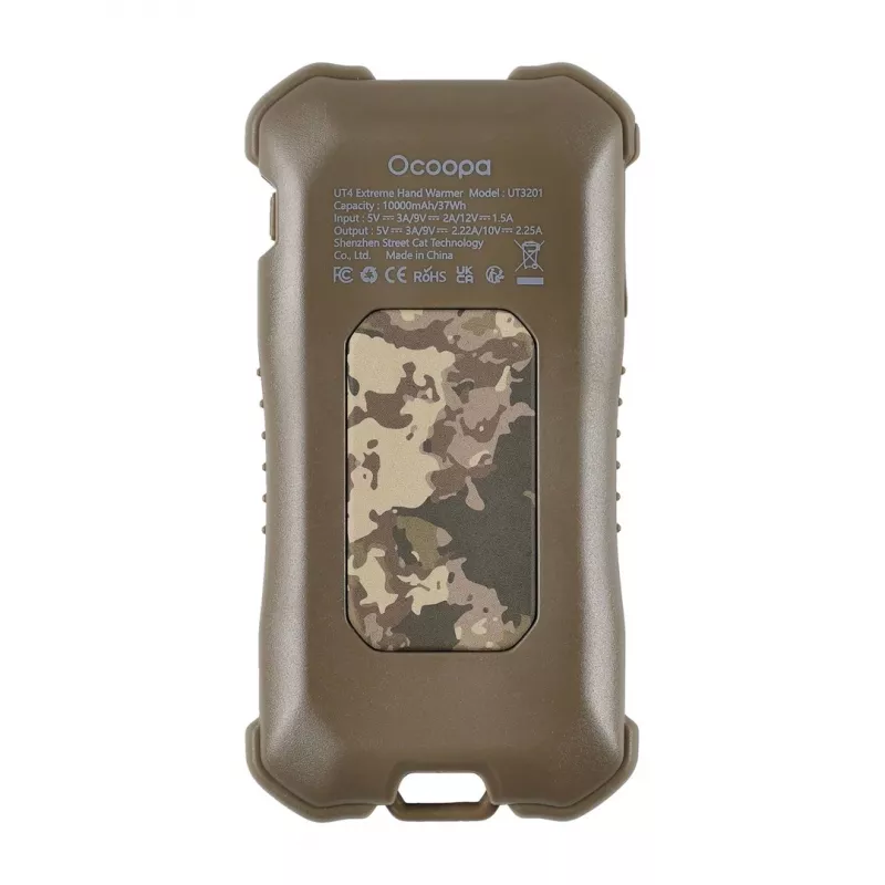 Elektriskais sildītājs Ocoopa UT3201 Camouflage — Pārnēsājams keramiskais telpas sildītājs ar 10 000 mAh ārējo akumulatoru un līdz 18 h darbības laiku