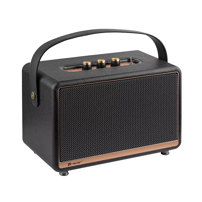 Pārnēsājams stereo skaļrunis TRACER M45 melns — Bluetooth 5.0, 45 W RMS, FM radio, iebūvēts mikrofons, bateriju darbināms