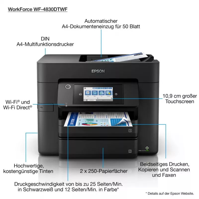 Epson WorkForce Pro WF-4830DTWF tintes printeris A4 4800 x 2400 DPI 36 lpp/min Wi-Fi
