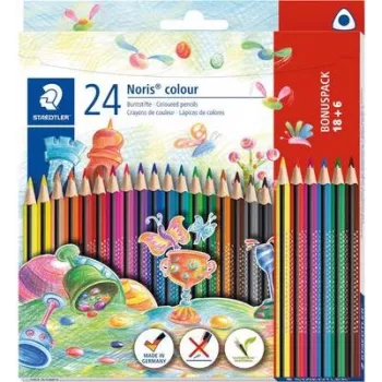 Krāsu zīmuļi Staedtler Noris colour 18+6 komplekts — modelis 187 C18P1, 24 zīmuļi ar jauktām krāsām