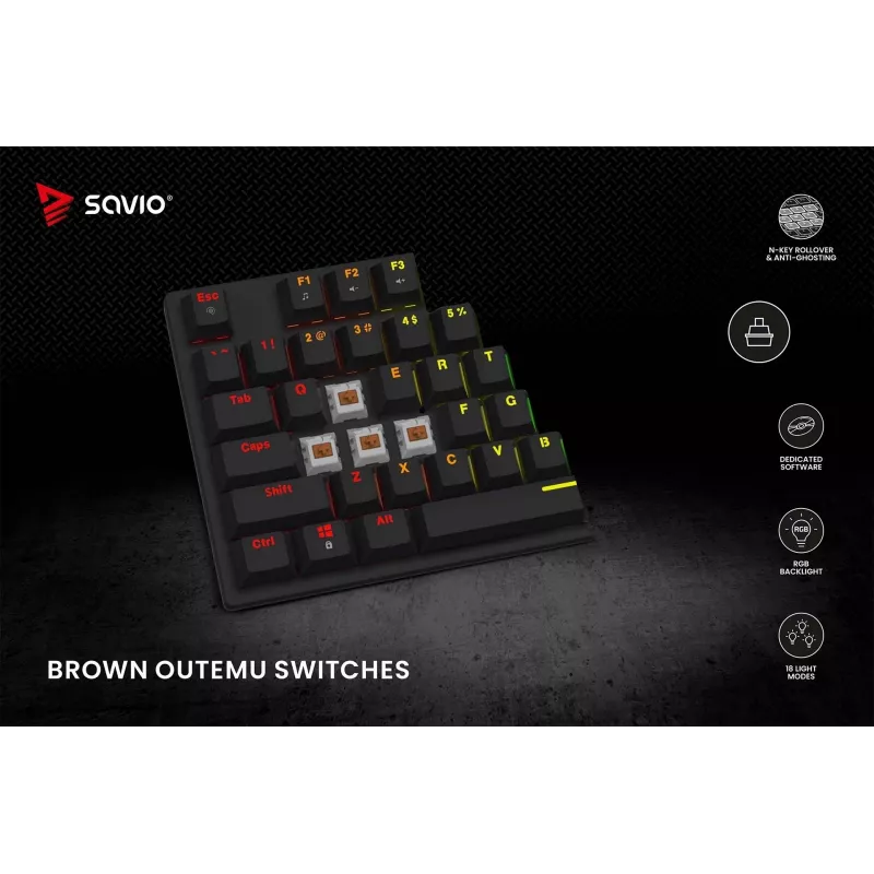Savio mehāniskā tastatūra RGB Tempest X2 Outemu Brown