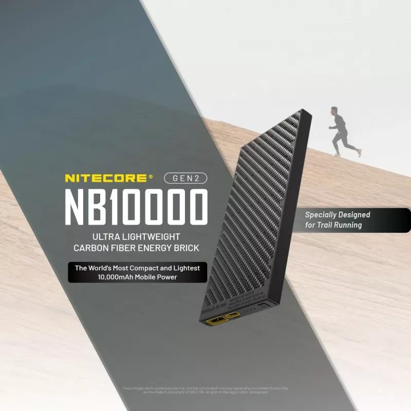 Pārnēsājams ārējais akumulators Nitecore NB10000 — 10000 mAh, USB‑A + USB‑C, 38 W kopējā izeja, pelēks