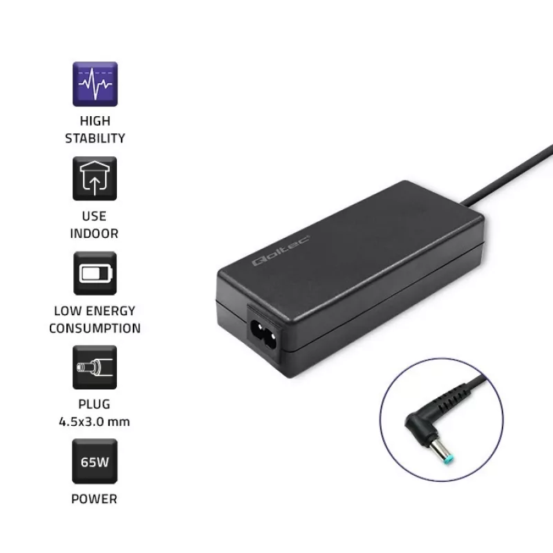 Barošanas adapteris Qoltec 51555 iekštelpām 65 W melns