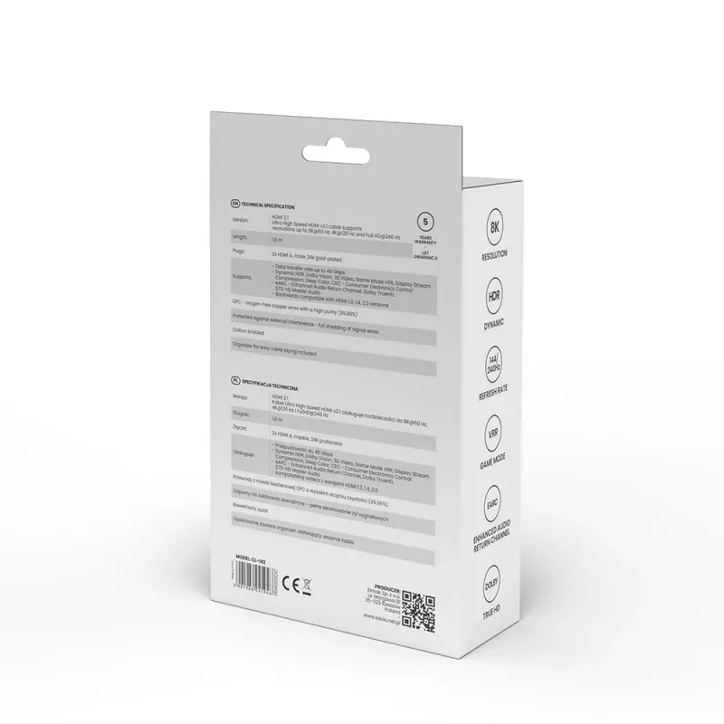 HDMI kabelis Savio CL-142 v2.1 1,8 m, HDMI Type A kontaktdakša–kontaktdakša, zeltīti kontakti, melns/zils