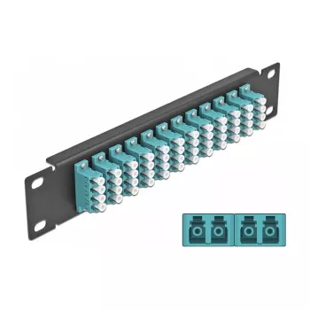 Optiskās šķiedras komutācijas panelis DeLOCK 10 collu 12 portu LC Quad Aqua 1U Melns