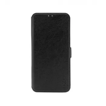 Ādas grāmatveida maciņš FIXED Xiaomi Redmi 14C, melns — priekšpuses un aizmugures aizsargvāciņš