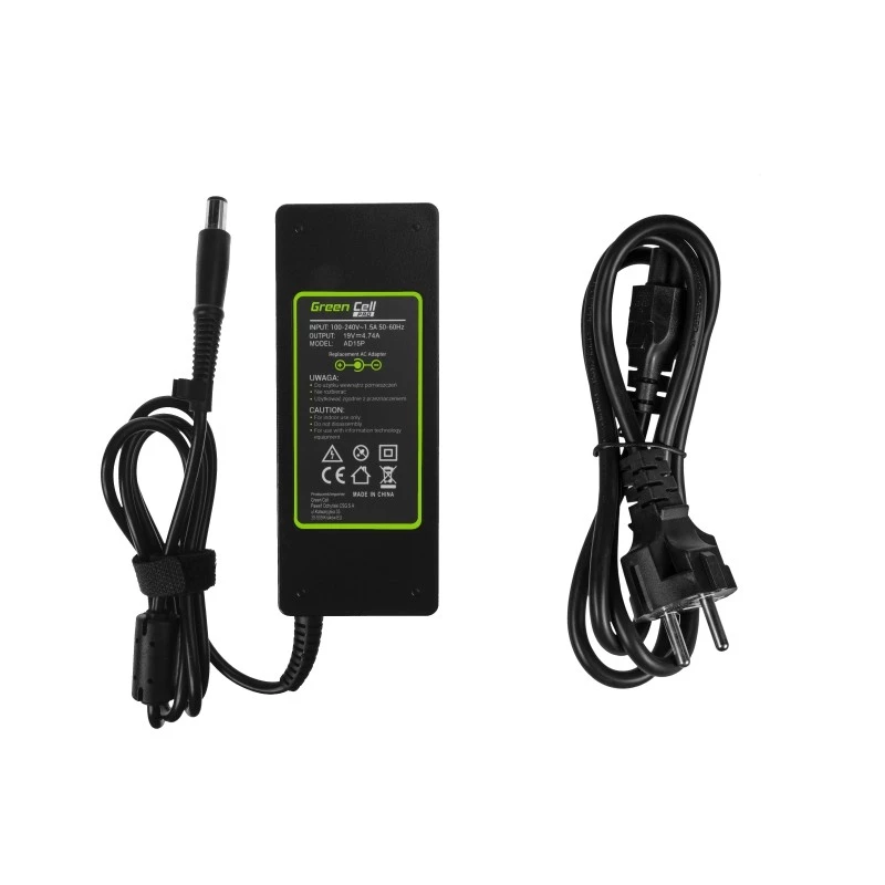 Strāvas adapteris zaļa Cell AD15P 90W HP klēpjdatoriem, 19V 4.74A, maiņstrāva-līdzstrāva, iekštelpām, 1.2m kabelis, melns