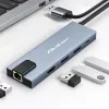 USB-C centrmezgls QOLTEC 53795 5-in-1 ar 100W PD, 2×USB-A, HDMI 4K, RJ45
