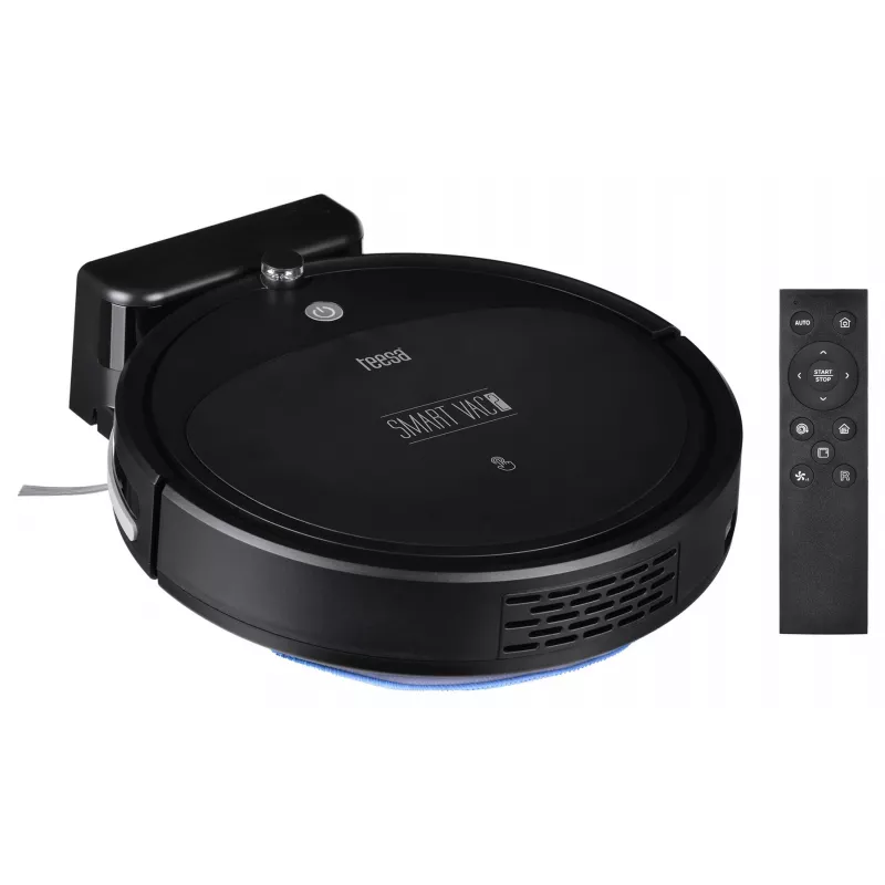 Robot vacuum cleaner TEESA Smart VAC 2 — apaļš, melns, 1000 Pa sūkšanas jauda, 9,6V/2000mAh Li akumulators, 0,2 L putekļu kaste, Wi‑Fi, automātiska atgriešanās