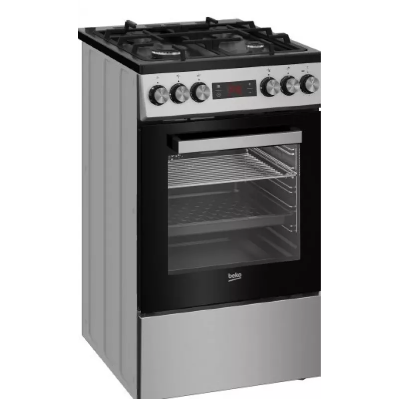 Brīvi stāvoša plīts BEKO FSM52332DXDT 5 degļu gāzes plīts virsma 60 cm, elektriskā cepeškrāsns 60 L, energoefektivitātes klase A