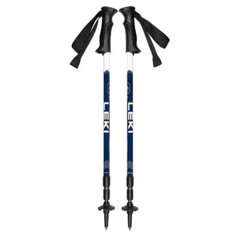 Trekking nūjas Leki EAGLE zili-baltas regulējamas alumīnija 3-segmentu 110–145 cm, 270 g