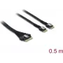 DELOCK PCIe 4.0 plāns SAS SFF-8654 uz 2× SFF-8644 (4i) kabelis 0,5 m