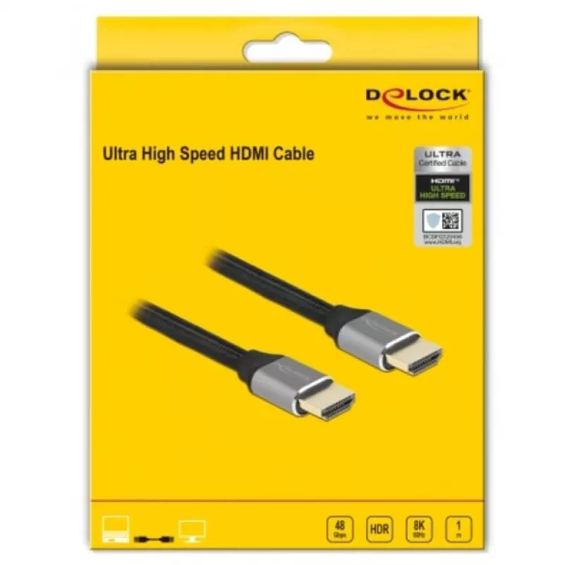 HDMI kabelis DeLOCK Ultra High Speed 48 Gbps 8K 60 Hz pelēks 1 m