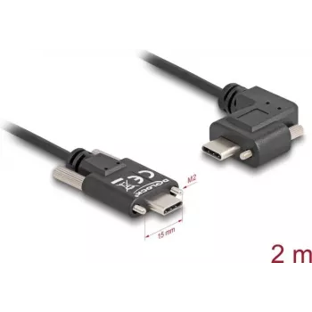DeLOCK USB 2.0 kabelis USB Type-C vīrišķais uz USB Type-C vīrišķais leņķveida pa kreisi/pa labi PD 3.0 60W 2m