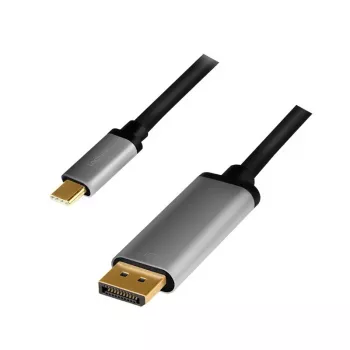 LogiLink CUA0100 Kabeļa savienotāju adapteris DisplayPort USB 3.2 Gen1 Type-C 1,8 m Melns Pelēks