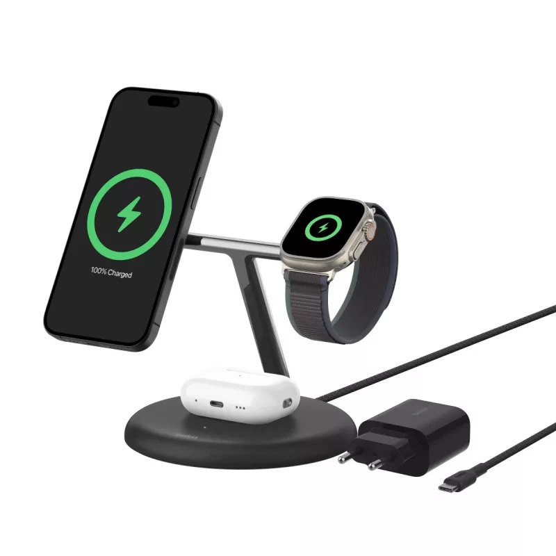 Lādētājs Belkin WIZ023VFBK iekštelpu USB bezvadu austiņām, viedtālruņiem, viedpulksteņiem melns
