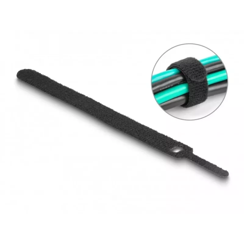 Āķa un cilpas kabeļu saite DeLOCK 19010 150x12mm melna 10 gabali