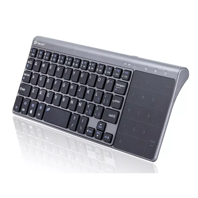 Bezvadu RF pilna izmēra tastatūra TRACER TRAKLA46934, QWERTY angļu, 2,4 GHz nano uztvērējs, membrāna, melna/pelēka