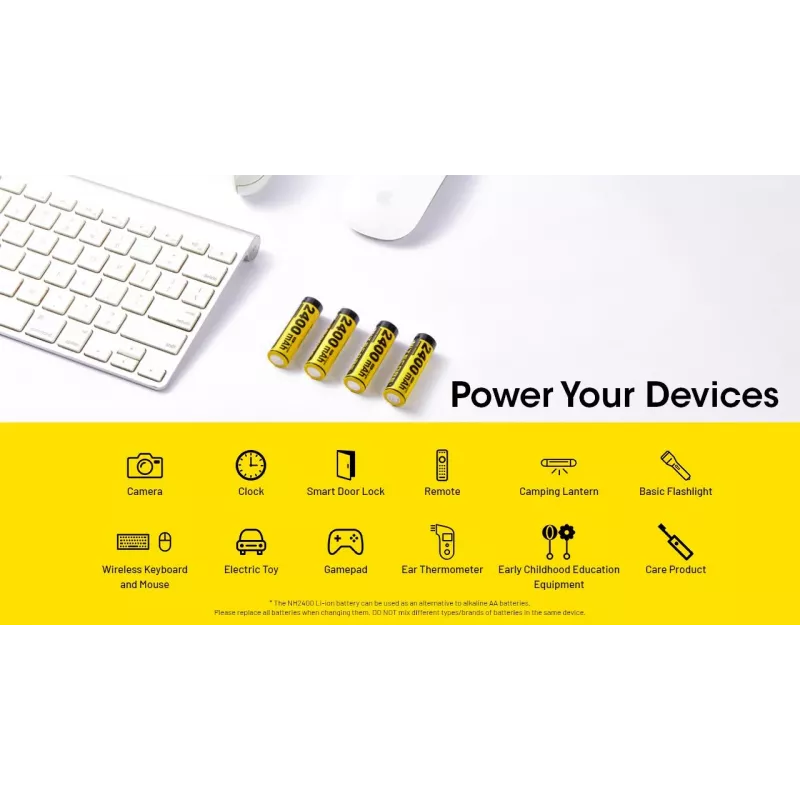 Uzlādējams Li-Ion AA 1,5V akumulatoru komplekts Nitecore NH2400 2400mAh — 4 gab. iepakojumā
