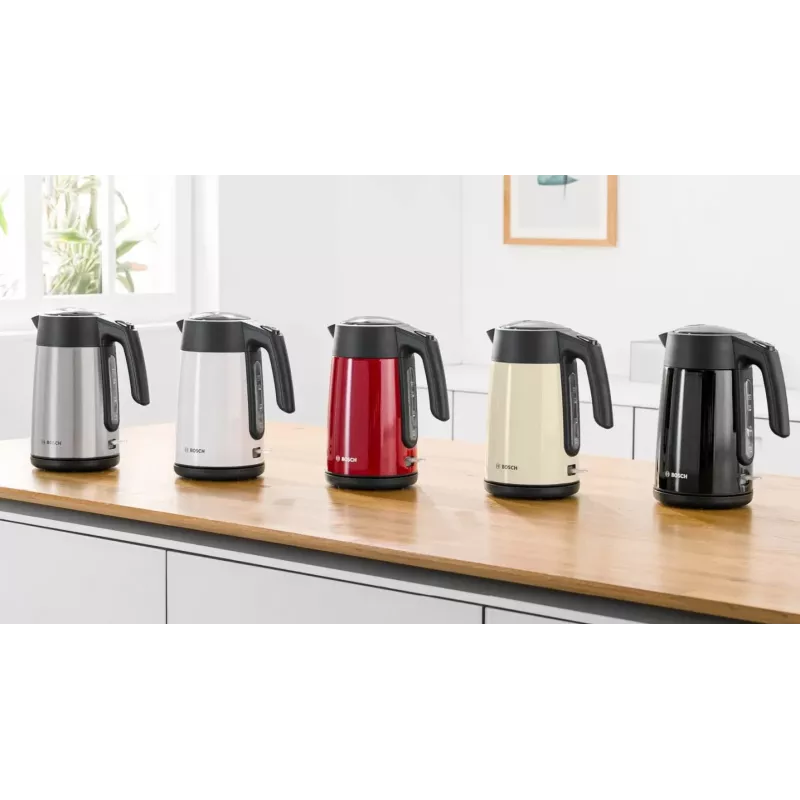 Elektriskā tējkanna Bosch TWK7L464 — 1,7 L tilpums, 2400 W, sarkana, plastmasas korpuss
