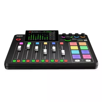 Studijas kontrolleris RØDE Caster Pro II melns — 4 XLR/TRS kombinētās ieejas, 4 austiņu izejas, 8 bloki, skārienekrāns, Wi‑Fi, Bluetooth, USB‑C