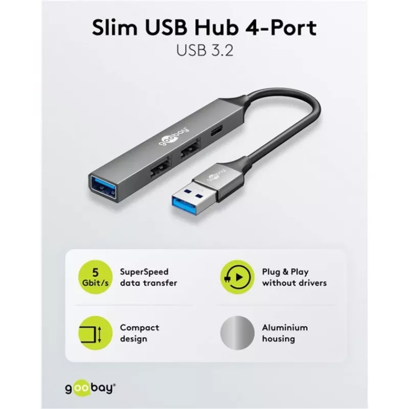 Goobay Slim 4-Port USB-Hub, USB-A uz USB-C™/USB-A, USB 3.2 (74458)