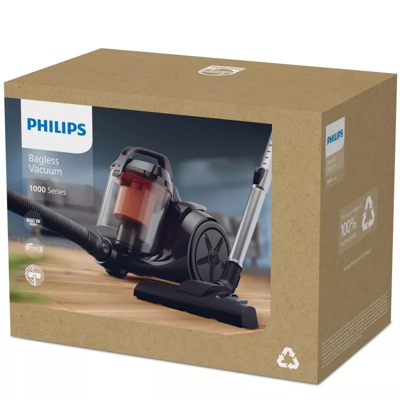 Philips 1000 sērijas XB1142/10 putekļsūcējs 1,3 L cilindra putekļsūcējs Sausā tīrīšana 800 W Bez putekļu maisa