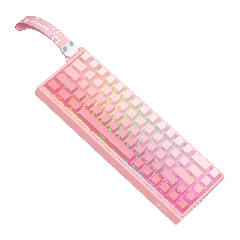 Vadu spēļu tastatūra Onikuma G69 — rozā, USB savienojums, pilna izmēra izkārtojums