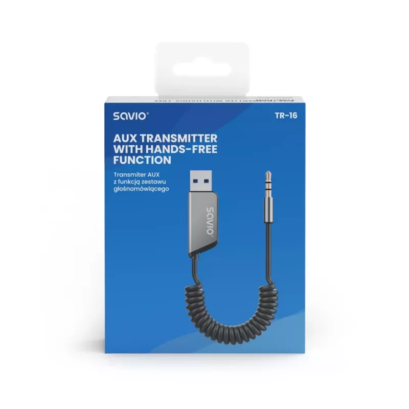 Savio TR-16 raidītāja AUX adapteris ar brīvroku funkciju, Bluetooth 5.3, Google Assistant/Siri