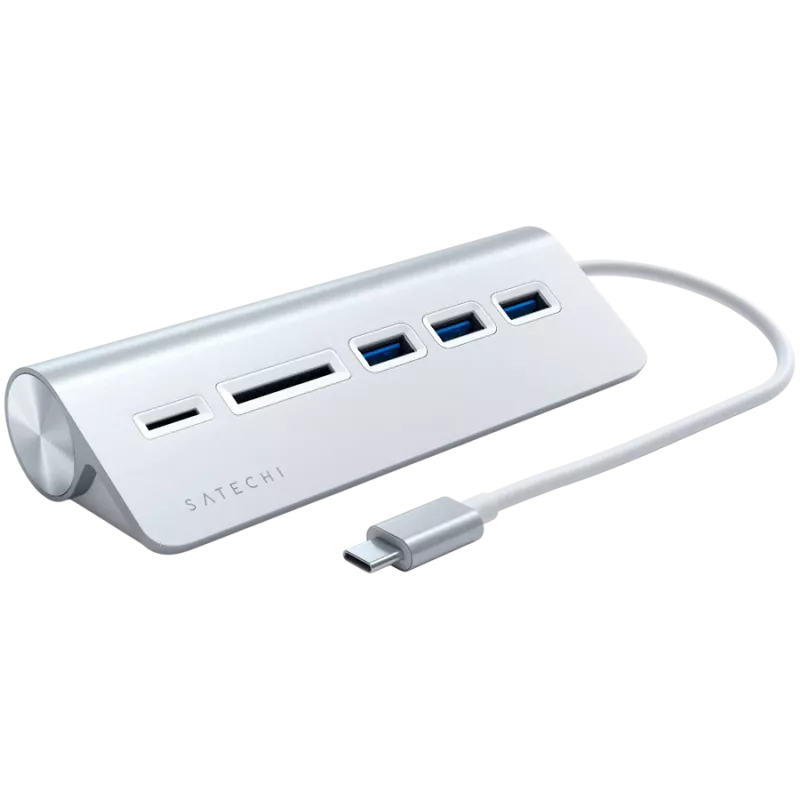 Satechi Type-C Alumīnija USB centrmezgls un karšu lasītājs, Sudraba, ST-TCHCRS