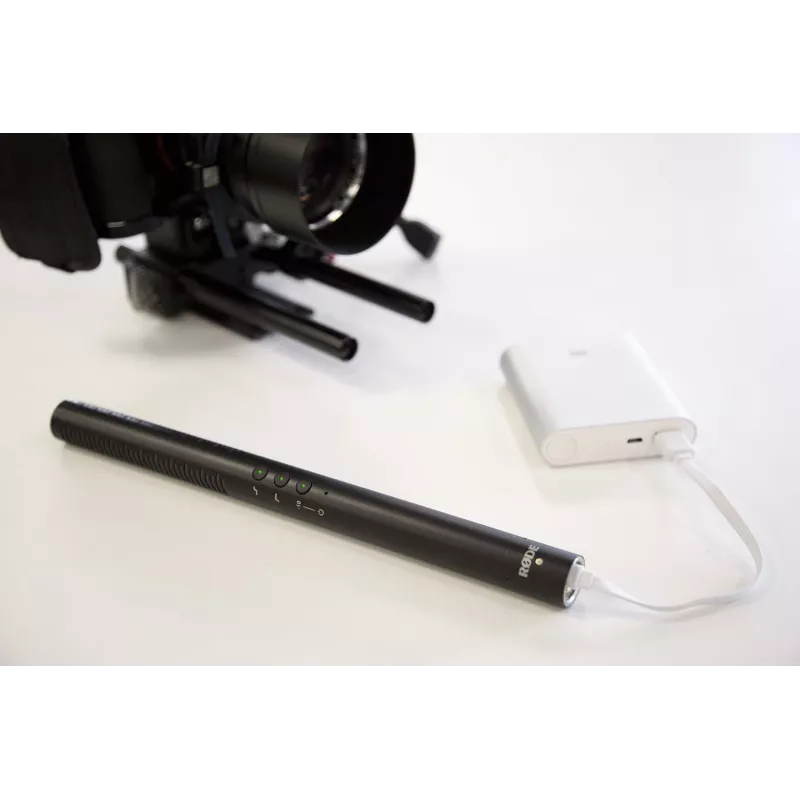 Virziena digitālās kameras mikrofons RØDE NTG-4+ — superkardioīds, 20–20000 Hz, -32 dB, 200 Ω, mini XLR, darbināms ar baterijām, 22×278 mm, 176 g, melns