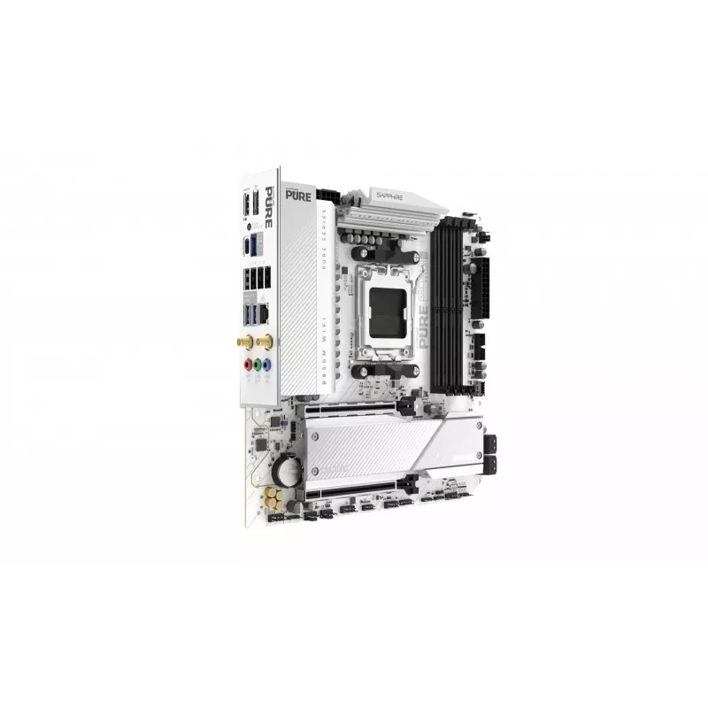 Mātesplate Sapphire PURE B850M WIFI Micro ATX — AMD B850, Socket AM5, DDR5 līdz 8000 MHz, 4 DIMM, Wi‑Fi 6, 2,5 Gb LAN, 2× M.2, PCIe 5.0 x16