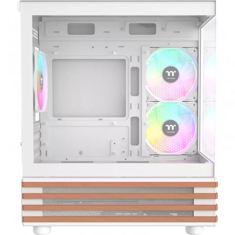 PC Micro Tower korpuss THERMALTAKE View 170 WS ARGB Snow — Micro ATX, balts, 2x120mm sānu, 1x120mm aizmugurē, barošanas bloks apakšā, atbalsta 2,5 collu/3,5 collu