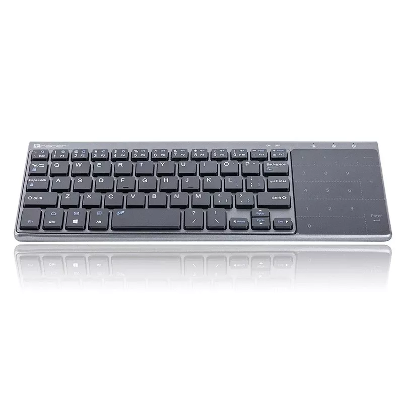 Bezvadu RF pilna izmēra tastatūra TRACER TRAKLA46934, QWERTY angļu, 2,4 GHz nano uztvērējs, membrāna, melna/pelēka