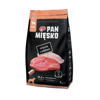 PAN MIĘSKO Cielęcina z indykiem (pieaugušam) kraukšķīgi XL - sausā barība suņiem - 9kg