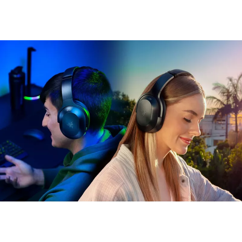 Razer Barracuda Pro austiņas ar vadu un bezvadu, galvas saite, spēlēm, USB Type-C, Bluetooth, melnas