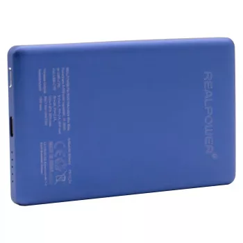 Ārējais akumulators RealPower PB-5000 MAG 5000 mAh ar MagSafe saderīgu bezvadu uzlādi, USB-C, 20 W izejas jauda, zils