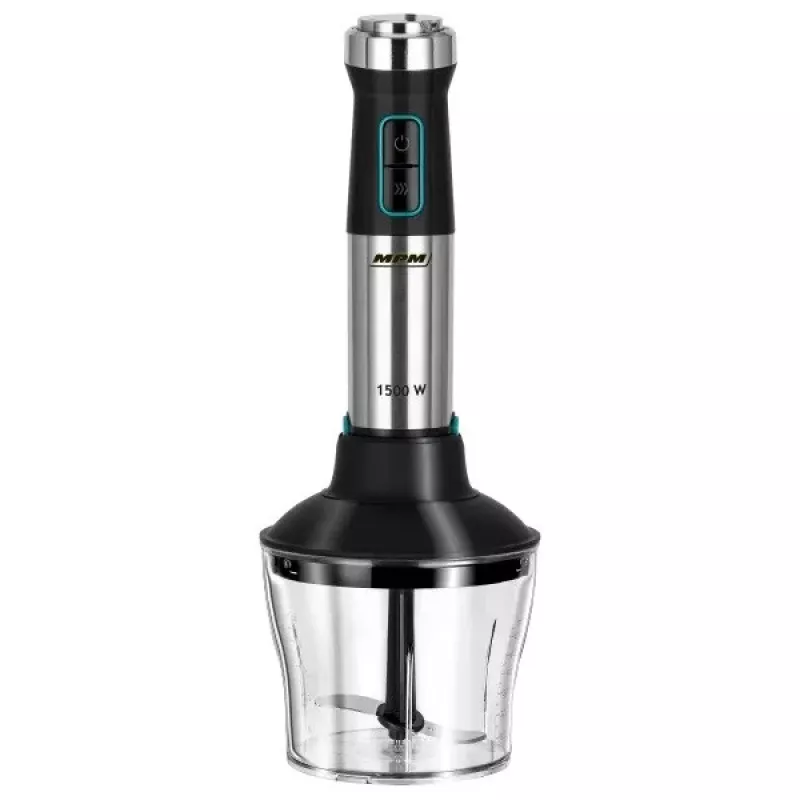 Rokas blenderis MPM MBL-42M — 1500 W, nerūsējošā tērauda korpuss, mainīgs ātrums, turbo, piederumi