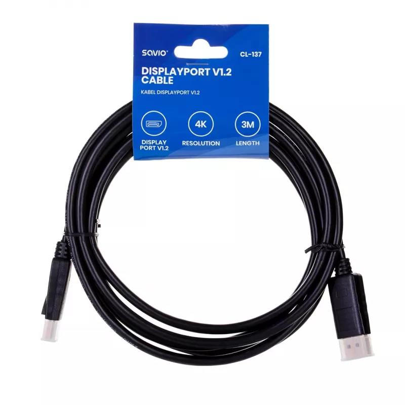 Savio CL-137 DisplayPort kabelis 3 m Melns