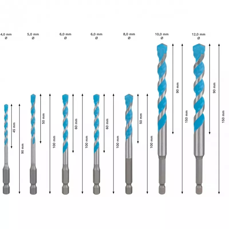 Urbju komplekts Bosch Expert HEX-9, 7 gab., izmēri 4–12 mm, HEX-9 kāts