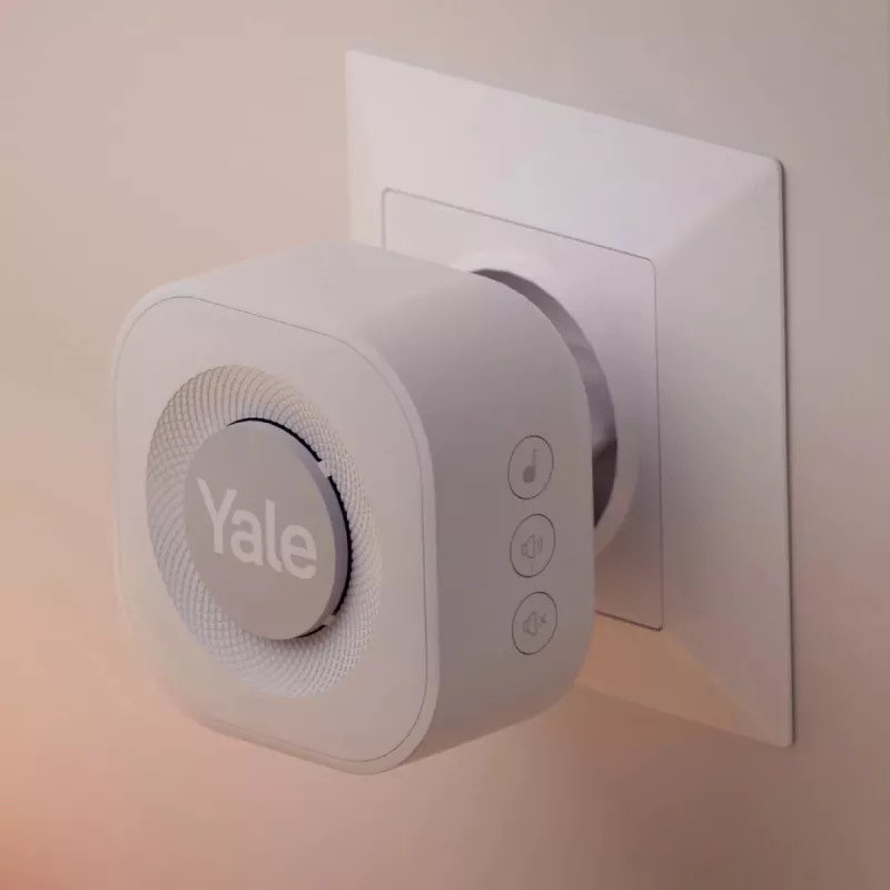 Yale durvju zvana signāls pelēks, balts