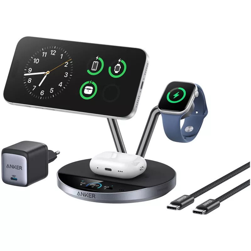 Anker Prime bezvadu uzlādes stacija Qi2.2 25W bezvadu uzlāde (3-in-1, MagGo, AirCool, Dock statīvs) ar barošanas bloku