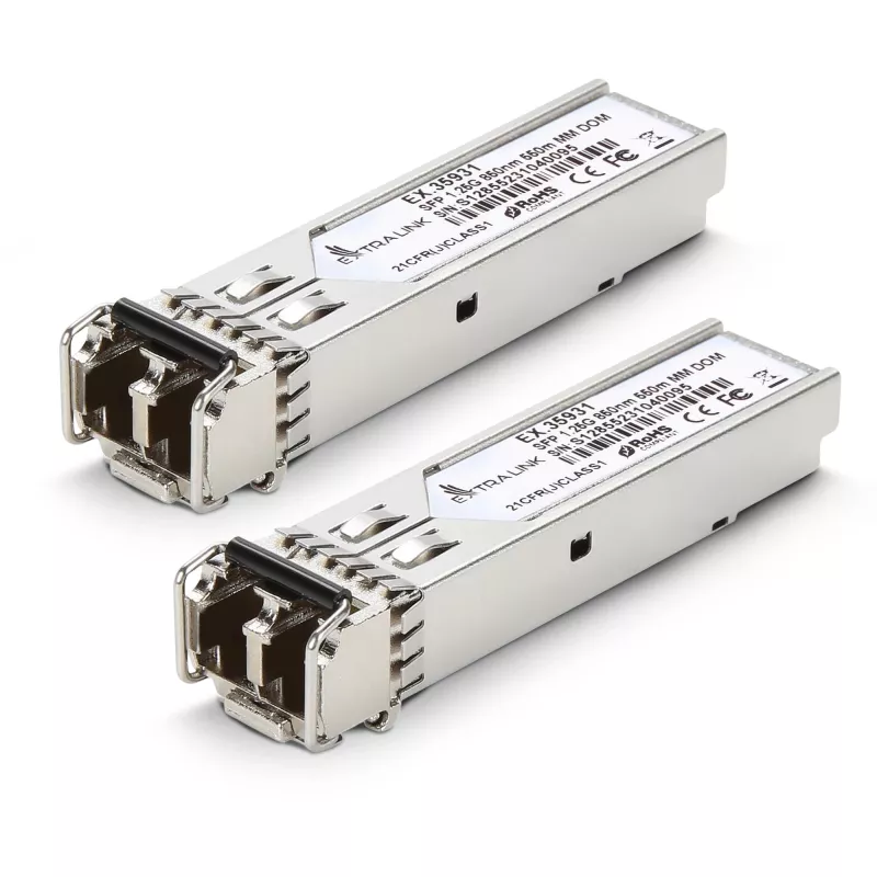 Extralink SFP modulis SFP 1.25G 2 iepakojumā, 1.25 Gbps, LC/UPC, 850 nm, 550 m, daudzmodu, DOM, paredzēts HP/Aruba