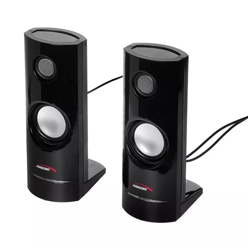2-virzienu vadu PC skaļrunis Audiocore AC860, 2.0 kanāli, 4 W RMS, USB barošana, 3,5 mm ieeja, melns