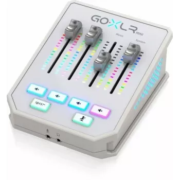 Audio mikseris TC-Helicon GO XLR Mini-WH balts — kompakts USB vokālais mikseris/saskarne straumēšanai